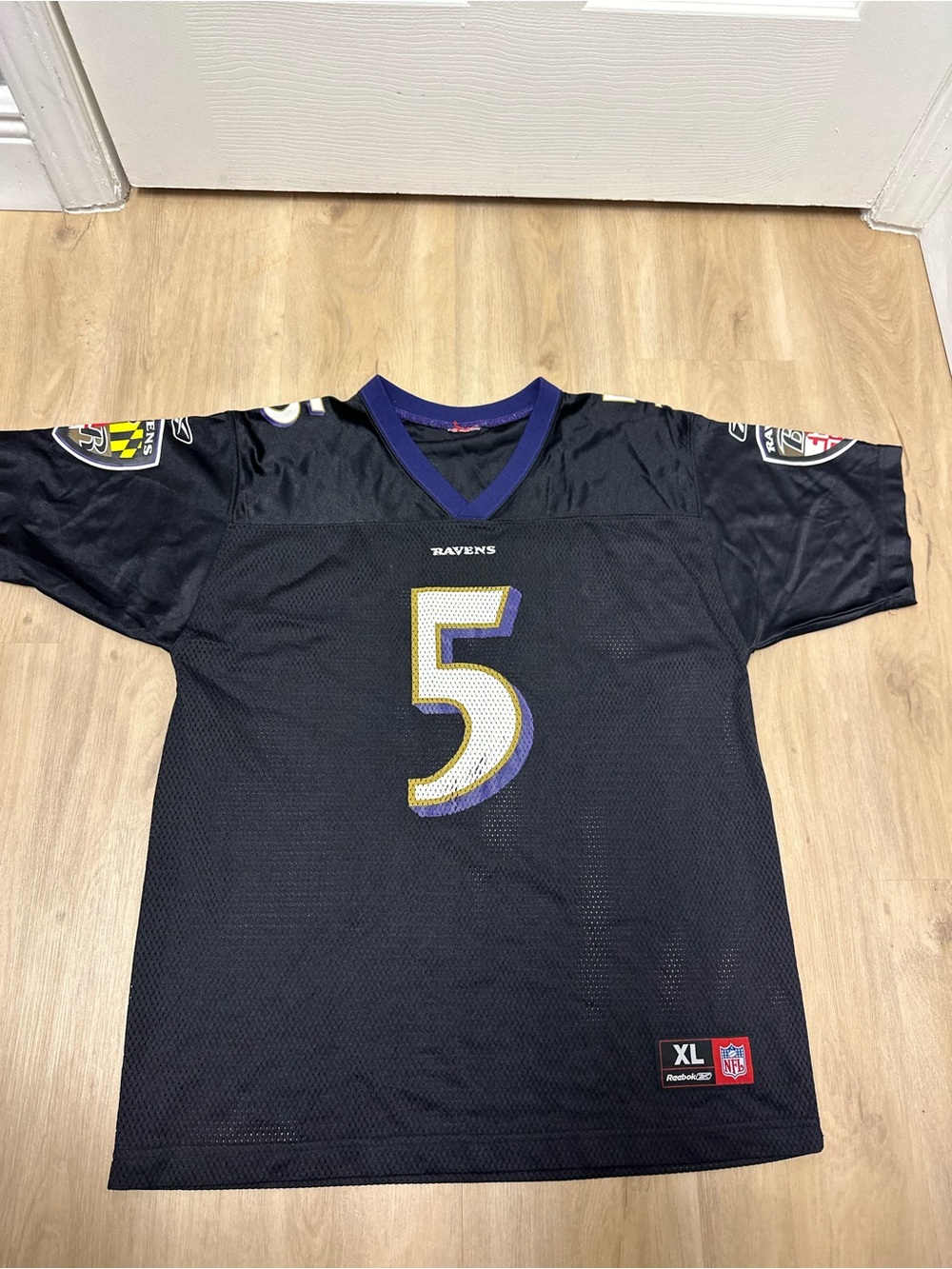 JOE FLACCO #5 Baltimore Ravens Womens X-Large Black Sewn Home NFL Reebok Jersey